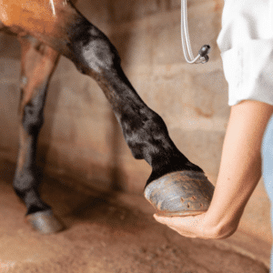 Ligament strain in horses is an injury characterized by overstretched or torn ligaments, often resulting in pain, swelling, and lameness.