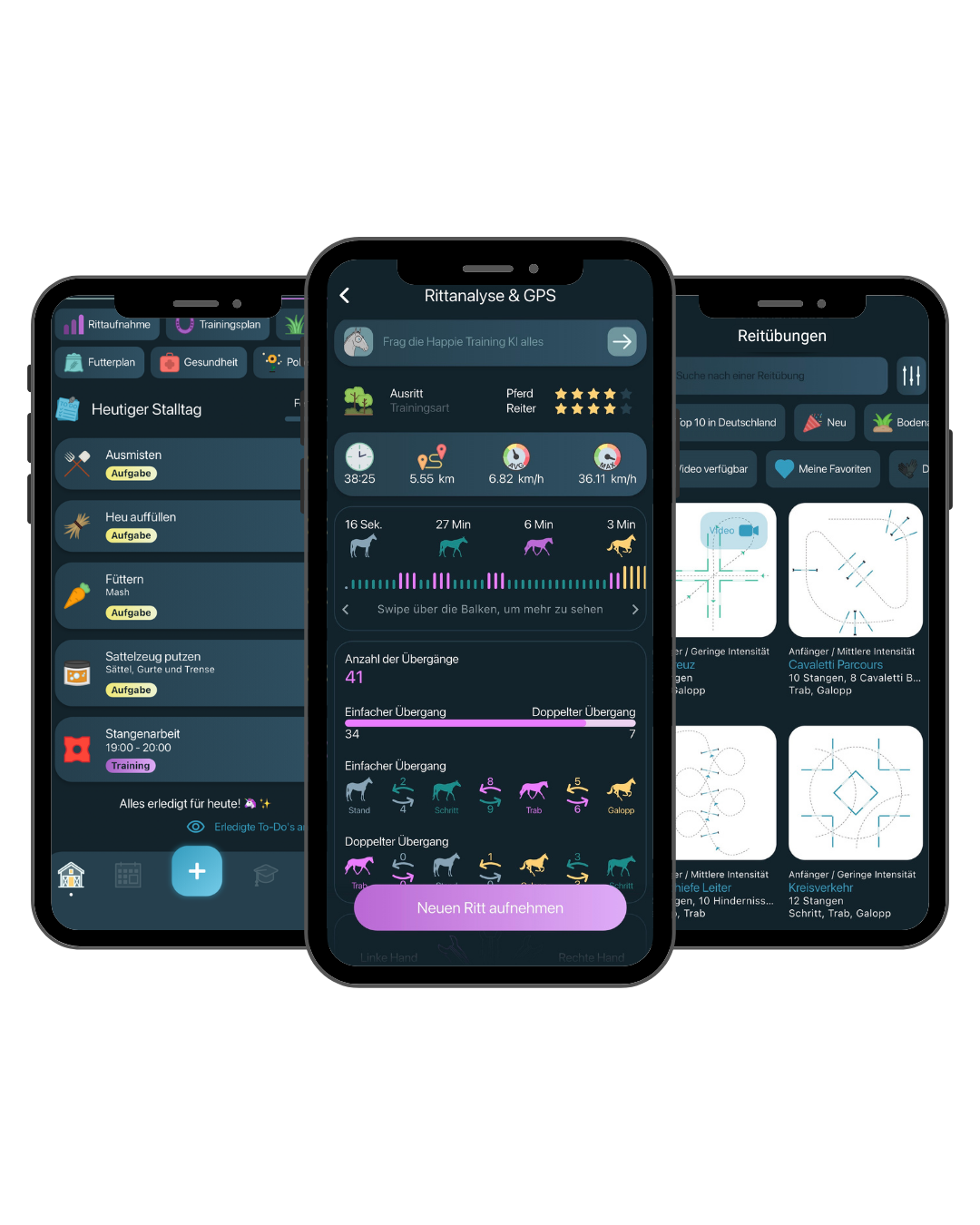 Happie Horse App – To-do-Liste, Rittanalyse und Übungen